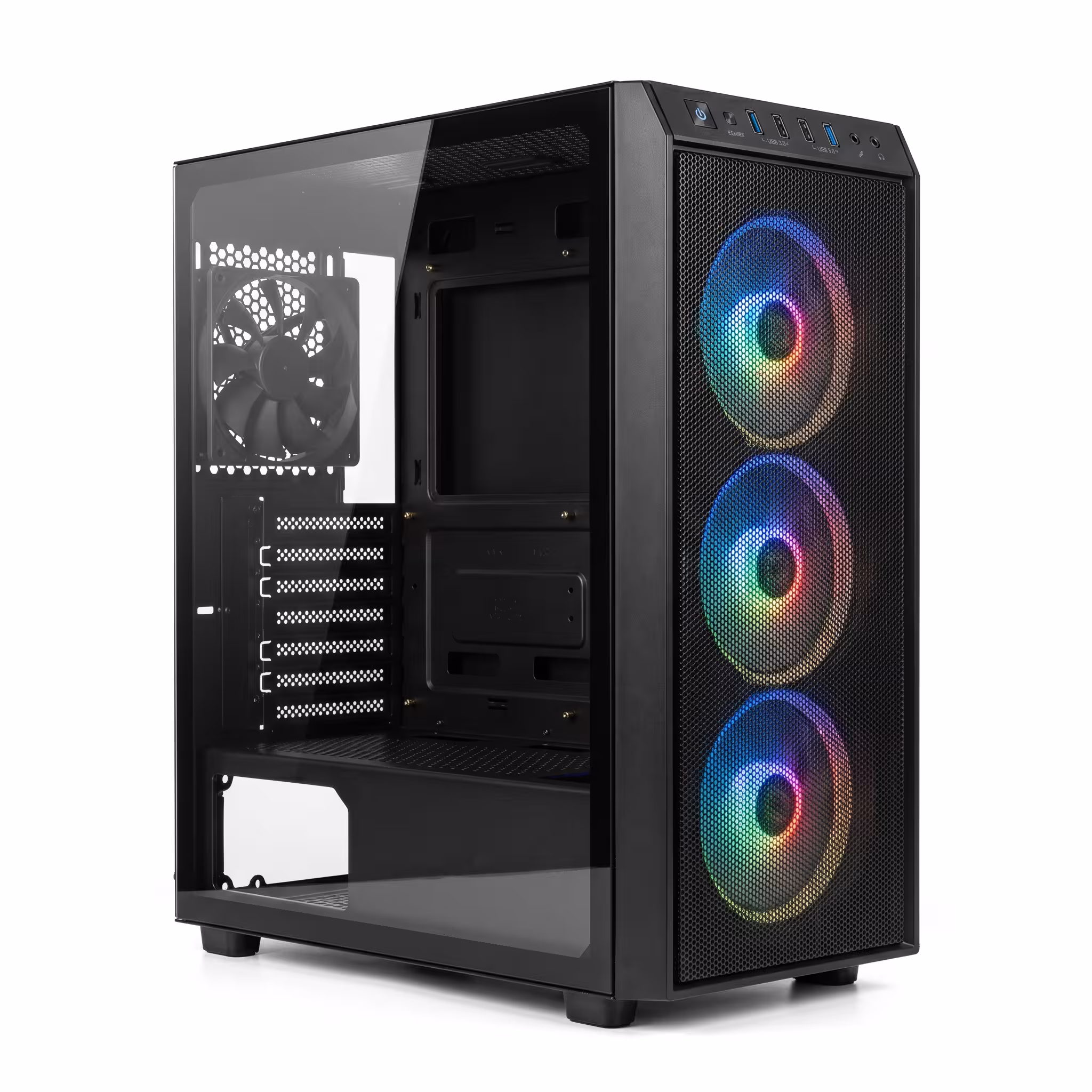 CASE HALION ATX SCORPIO 5506 NEGRO | FUENTE 350W REALES 24 PINES | COOLER FAN 120mm x3 RGB