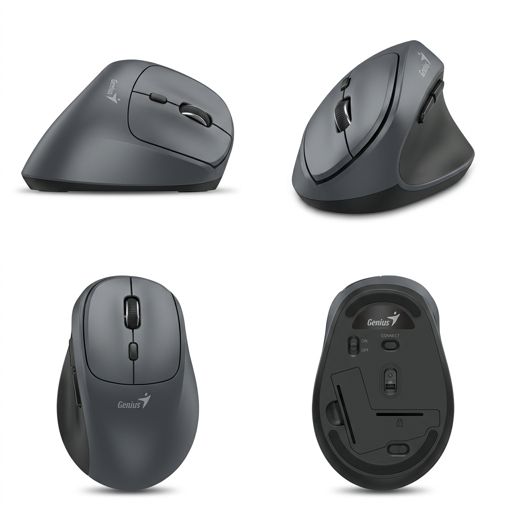 MOUSE GENIUS ERGO 8350S AI COPILOT DUAL WIRELESS/BT VERTICAL 6-BOT SILENT DARK GREY (31030041400)