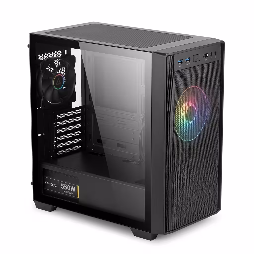 CASE ANTEC VCX300 BLACK ARGB | FUENTE 550W REALES | VIDRIO TEMPLADO USB 3.0/USB 2.0 (PN:0-761345-10252-0)