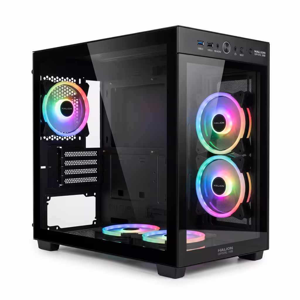 CASE GAMER ATX HALION CRYSTAL 706B FISH TANK | COOLER FAN 5XA RGB |  USB3.0 | PANEL FRONTAL Y LATERAL DE VIDRIO TEMPLADO | SIN FUENTE